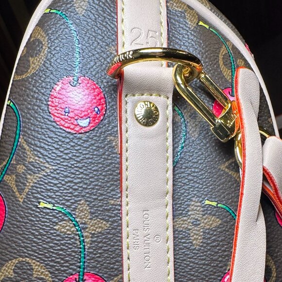 Designer inspired Satchel and Wallet in Monogram Cherry Print Brown, Red, Pink - Picture 13 of 16